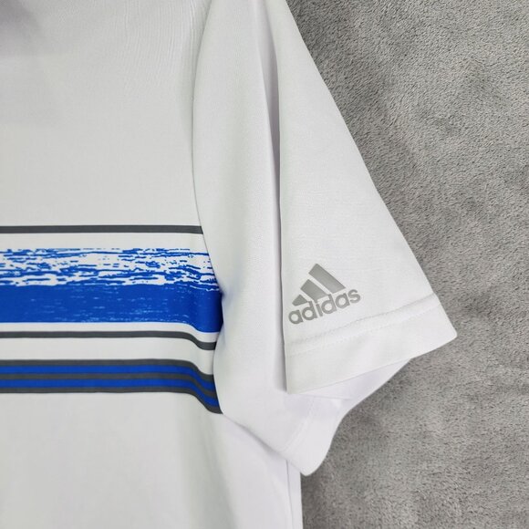Men's Adidas Chest Print Golf Polo Shirt ADVR0821 White / Glory Blue Size L - Picture 3 of 10